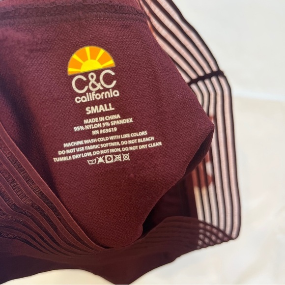 C&C California Women's Leggings Sheer Mesh Waistband Full Length Burgundy Small - Picture 6 of 6